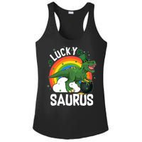 St Patrick's Day Lucky Saurus T-Rex With Pot Of Gold Ladies PosiCharge Competitor Racerback Tank