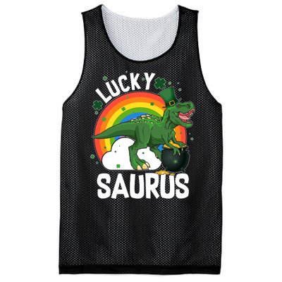 St Patrick's Day Lucky Saurus T-Rex With Pot Of Gold Mesh Reversible Basketball Jersey Tank