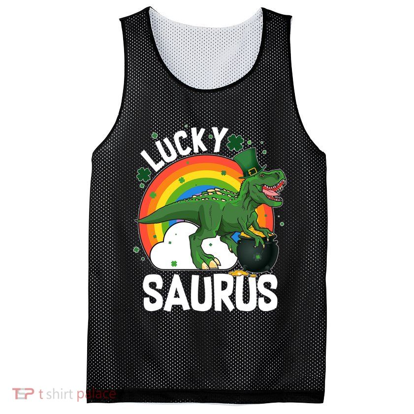 St Patrick's Day Lucky Saurus T-Rex With Pot Of Gold Mesh Reversible Basketball Jersey Tank