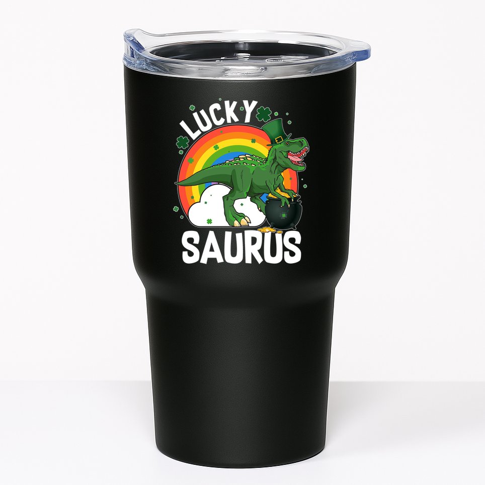 St Patrick's Day Lucky Saurus T-Rex With Pot Of Gold Tumbler
