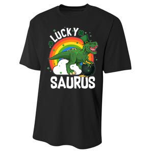 St Patrick's Day Lucky Saurus T-Rex With Pot Of Gold Performance Sprint T-Shirt