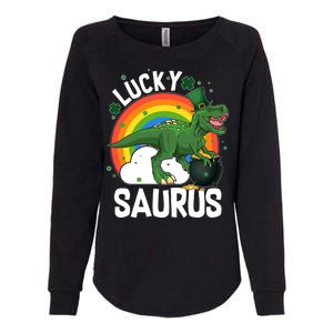 St Patrick's Day Lucky Saurus T-Rex With Pot Of Gold Womens California Wash Sweatshirt