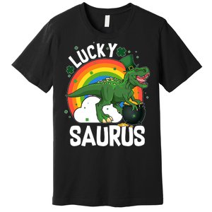 St Patrick's Day Lucky Saurus T-Rex With Pot Of Gold Premium T-Shirt