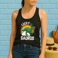 St Patrick's Day Lucky Saurus T-Rex With Pot Of Gold Womens Tank Top