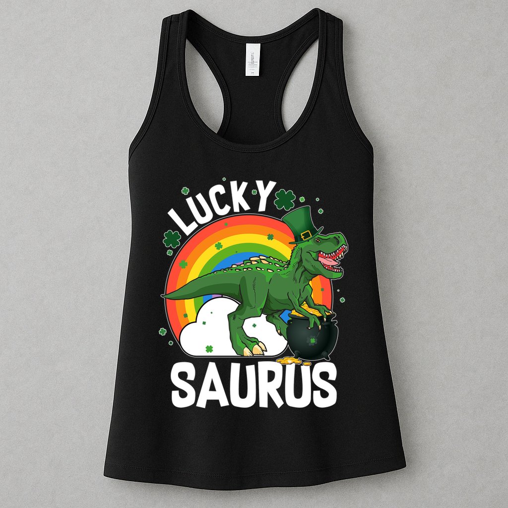 St Patrick's Day Lucky Saurus T-Rex With Pot Of Gold Womens Tank Top