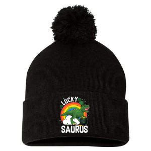 St Patrick's Day Lucky Saurus T-Rex With Pot Of Gold Pom Pom 12in Knit Beanie