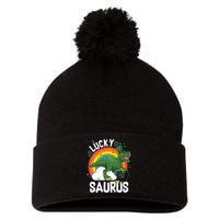 St Patrick's Day Lucky Saurus T-Rex With Pot Of Gold Pom Pom 12in Knit Beanie