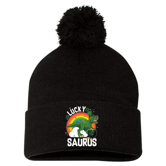 St Patrick's Day Lucky Saurus T-Rex With Pot Of Gold Pom Pom 12in Knit Beanie