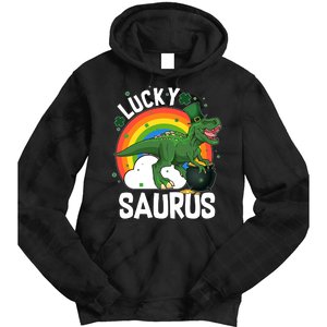 St Patrick's Day Lucky Saurus T-Rex With Pot Of Gold Tie Dye Hoodie