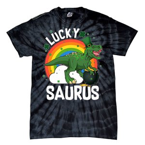 St Patrick's Day Lucky Saurus T-Rex With Pot Of Gold Tie-Dye T-Shirt