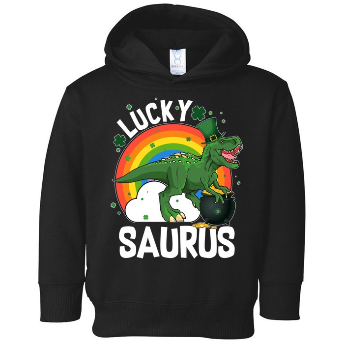 St Patrick's Day Lucky Saurus T-Rex With Pot Of Gold Toddler Hoodie