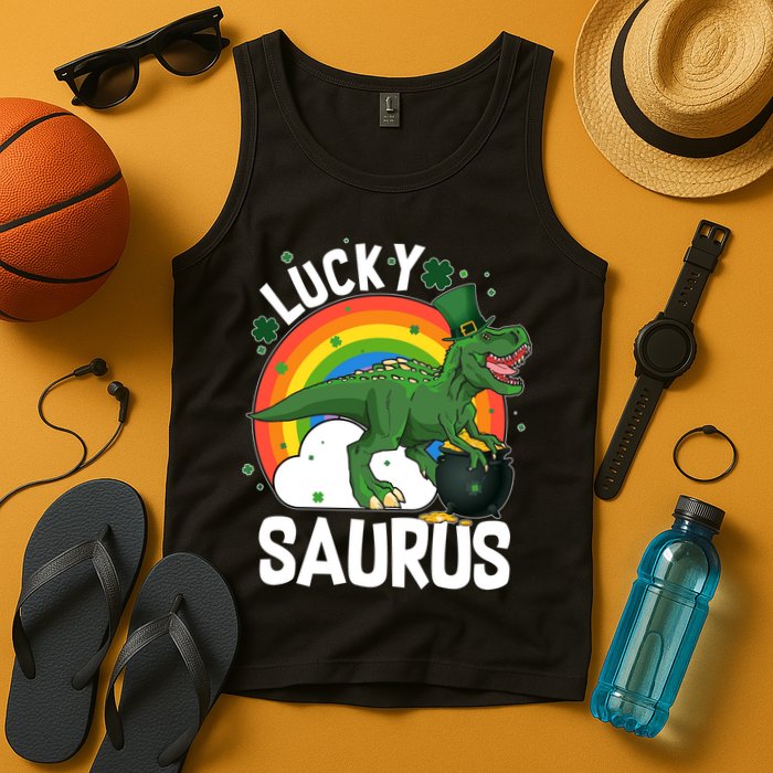 St Patrick's Day Lucky Saurus T-Rex With Pot Of Gold Tank Top