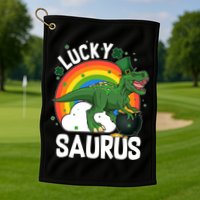 St Patrick's Day Lucky Saurus T-Rex With Pot Of Gold Golf Towel