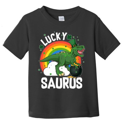 St Patrick's Day Lucky Saurus T-Rex With Pot Of Gold Toddler T-Shirt
