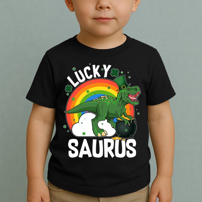 St Patrick's Day Lucky Saurus T-Rex With Pot Of Gold Toddler T-Shirt
