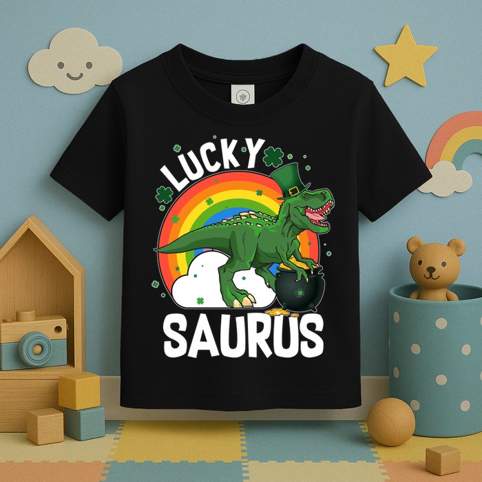 St Patrick's Day Lucky Saurus T-Rex With Pot Of Gold Toddler T-Shirt