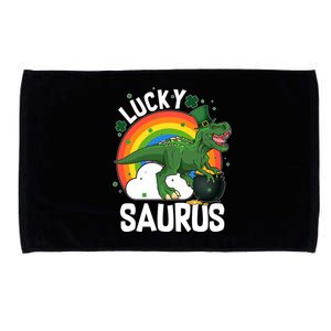 St Patrick's Day Lucky Saurus T-Rex With Pot Of Gold Microfiber Hand Towel