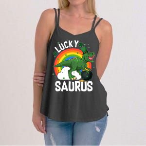 St Patrick's Day Lucky Saurus T-Rex With Pot Of Gold Women's Strappy Tank