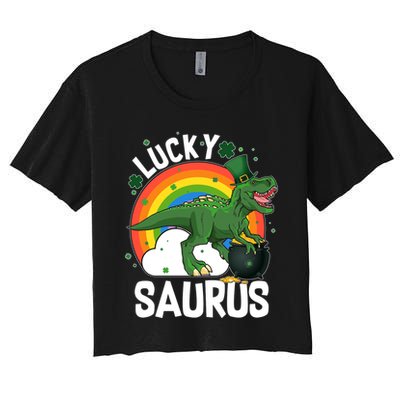 St Patrick's Day Lucky Saurus T-Rex With Pot Of Gold Crop Top