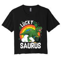 St Patrick's Day Lucky Saurus T-Rex With Pot Of Gold Crop Top