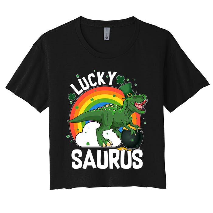 St Patrick's Day Lucky Saurus T-Rex With Pot Of Gold Crop Top