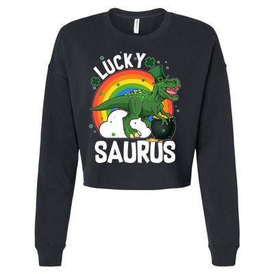 St Patrick's Day Lucky Saurus T-Rex With Pot Of Gold Cropped Pullover Crew