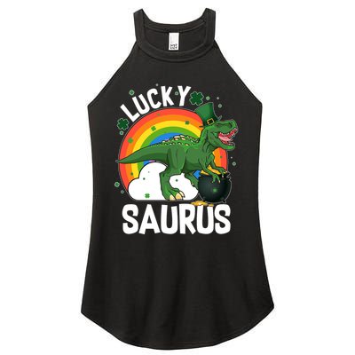 St Patrick's Day Lucky Saurus T-Rex With Pot Of Gold Women's Perfect Tri Rocker Tank