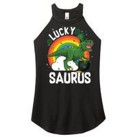 St Patrick's Day Lucky Saurus T-Rex With Pot Of Gold Women's Perfect Tri Rocker Tank