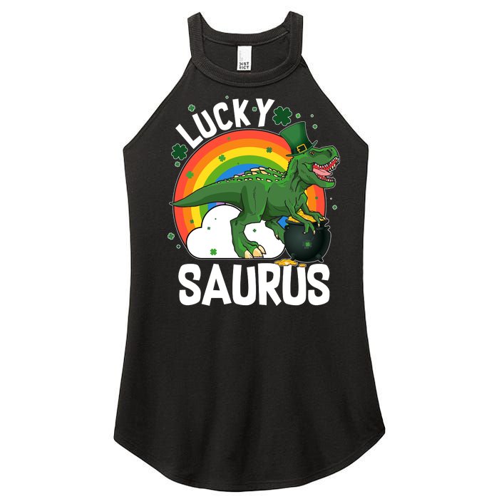 St Patrick's Day Lucky Saurus T-Rex With Pot Of Gold Women's Perfect Tri Rocker Tank