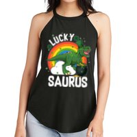 St Patrick's Day Lucky Saurus T-Rex With Pot Of Gold Women's Perfect Tri Rocker Tank