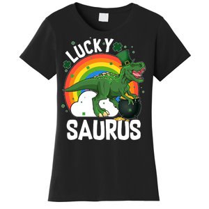 St Patrick's Day Lucky Saurus T-Rex With Pot Of Gold Women's T-Shirt