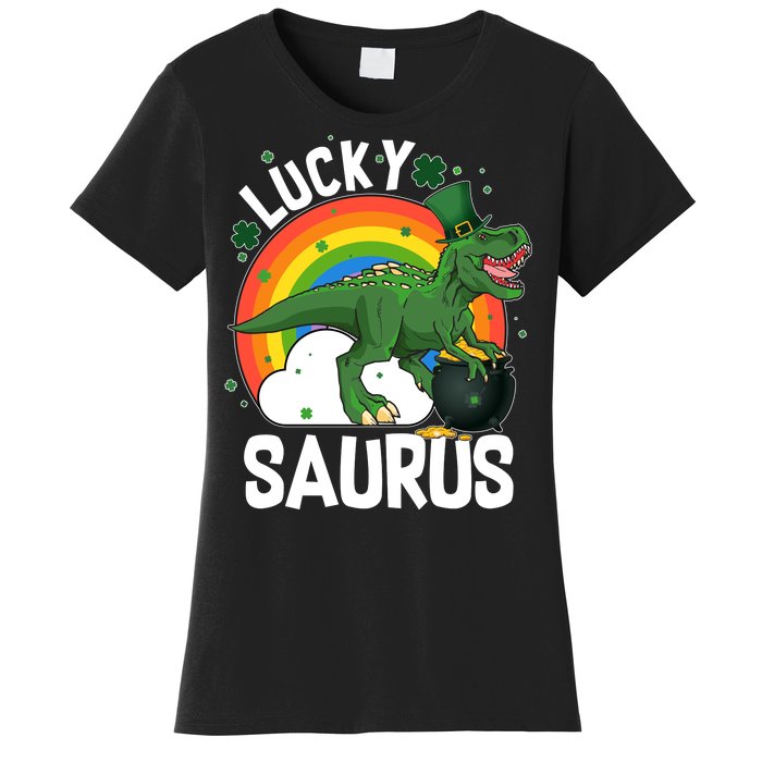 St Patrick's Day Lucky Saurus T-Rex With Pot Of Gold Women's T-Shirt