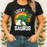 St Patrick's Day Lucky Saurus T-Rex With Pot Of Gold Womens T-Shirt