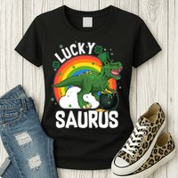 St Patrick's Day Lucky Saurus T-Rex With Pot Of Gold Womens T-Shirt