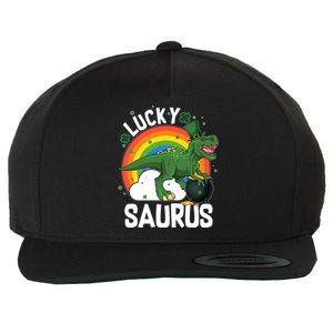 St Patrick's Day Lucky Saurus T-Rex With Pot Of Gold Wool Snapback Cap