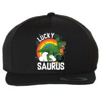 St Patrick's Day Lucky Saurus T-Rex With Pot Of Gold Wool Snapback Cap