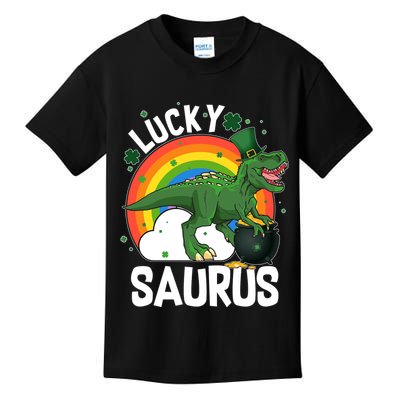 St Patrick's Day Lucky Saurus T-Rex With Pot Of Gold Kids T-Shirt