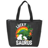 St Patrick's Day Lucky Saurus T-Rex With Pot Of Gold Zip Tote Bag