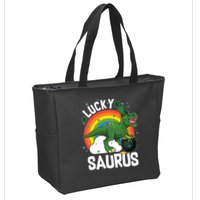 St Patrick's Day Lucky Saurus T-Rex With Pot Of Gold Zip Tote Bag
