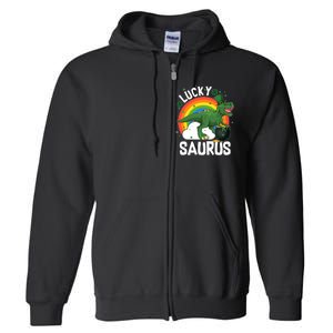 St Patrick's Day Lucky Saurus T-Rex With Pot Of Gold Full Zip Hoodie