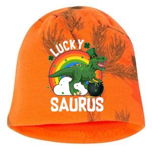 St Patrick's Day Lucky Saurus T-Rex With Pot Of Gold Kati - Camo Knit Beanie