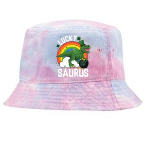 St Patrick's Day Lucky Saurus T-Rex With Pot Of Gold Tie-Dyed Bucket Hat