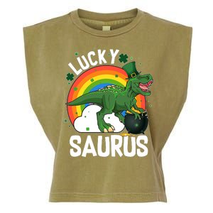 St Patrick's Day Lucky Saurus T-Rex With Pot Of Gold Garment-Dyed Women's Muscle Tee