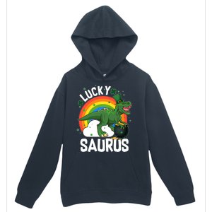 St Patrick's Day Lucky Saurus T-Rex With Pot Of Gold Urban Pullover Hoodie