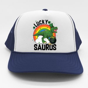 St Patrick's Day Lucky Saurus T-Rex With Pot Of Gold Trucker Hat