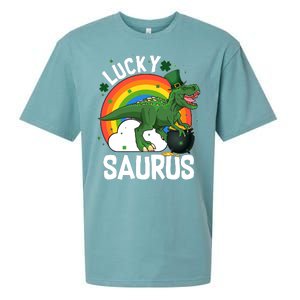 St Patrick's Day Lucky Saurus T-Rex With Pot Of Gold Sueded Cloud Jersey T-Shirt