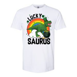 St Patrick's Day Lucky Saurus T-Rex With Pot Of Gold Softstyle CVC T-Shirt