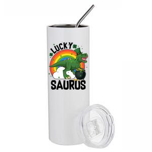 St Patrick's Day Lucky Saurus T-Rex With Pot Of Gold Stainless Steel Tumbler