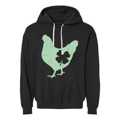 St Patrick's Day Lucky Shamrock Clover Chicken Garment-Dyed Fleece Hoodie