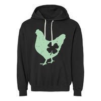 St Patrick's Day Lucky Shamrock Clover Chicken Garment-Dyed Fleece Hoodie